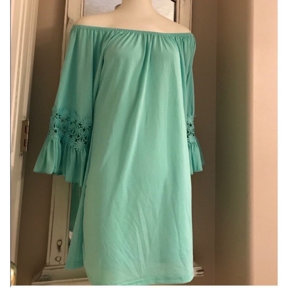 Lace Ruffled Sleeve Mint Green Mini Dress or Tunic Size L-XL - Picture 3 of 5